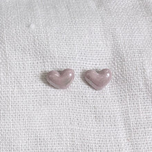 Load image into Gallery viewer, Handmade Porcelain Heart Stud Earrings - Love Letter Mauve Hearts