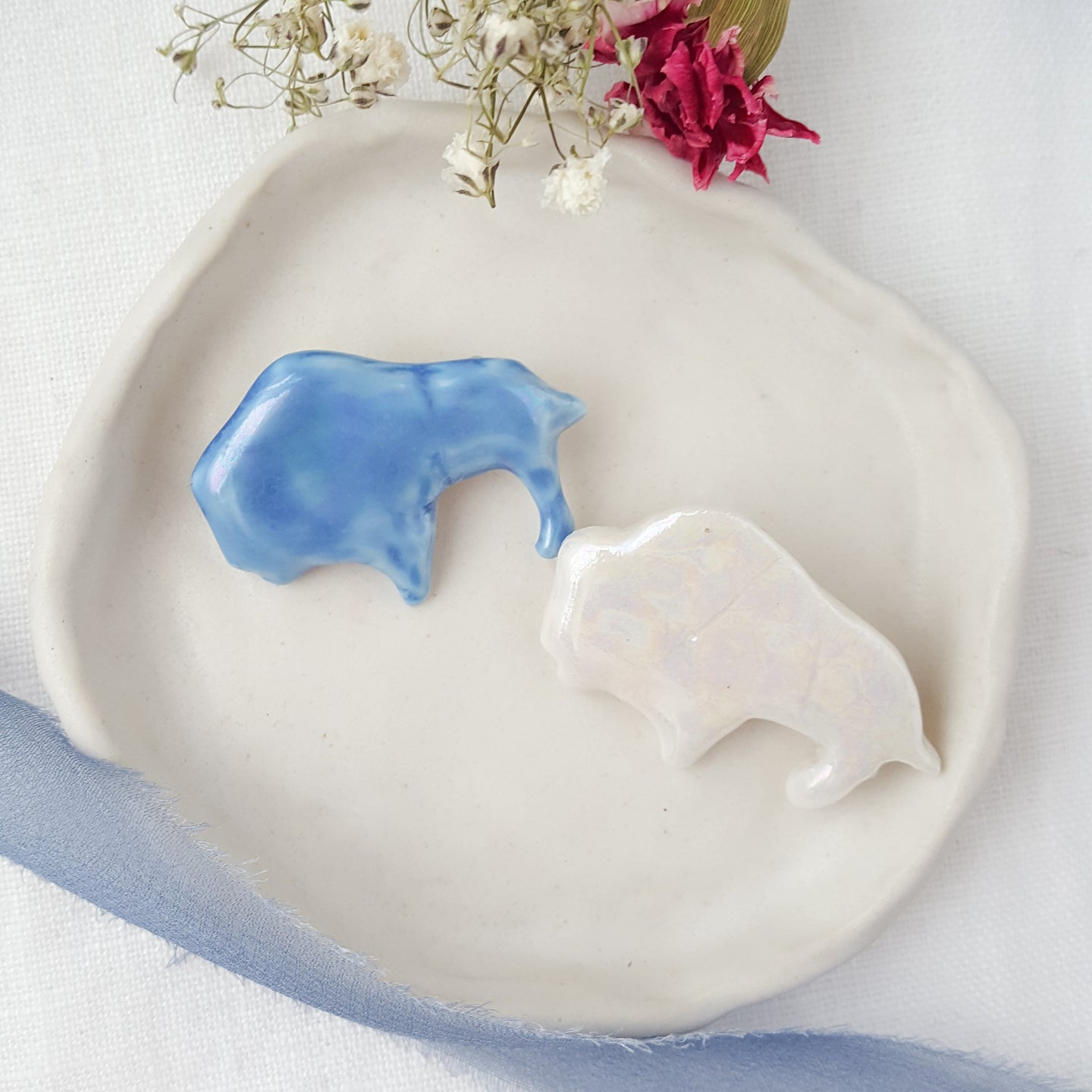 Porcelain Buffalo Brooch
